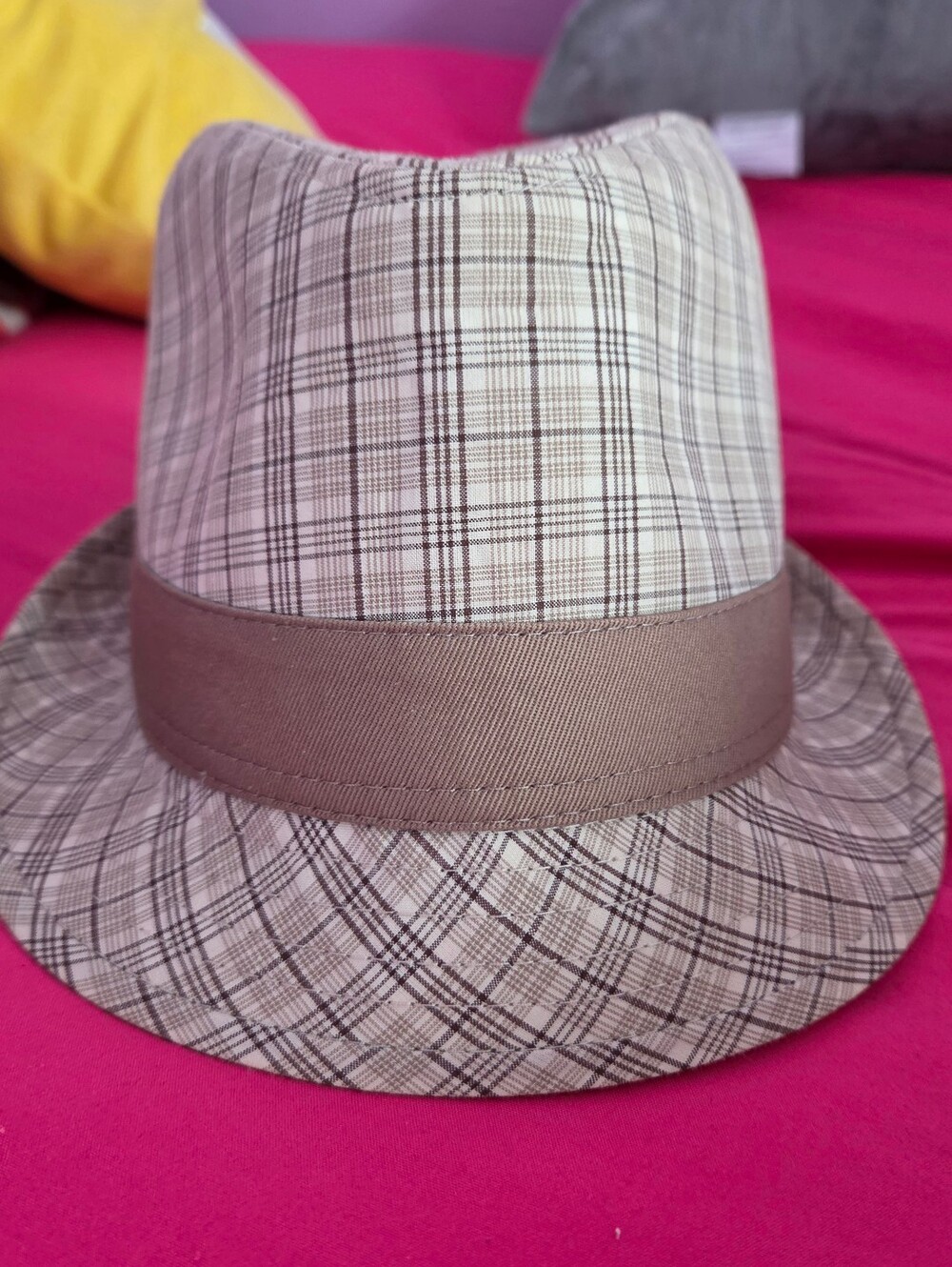 LIDS Plaid Fedora Hat with Brown Band